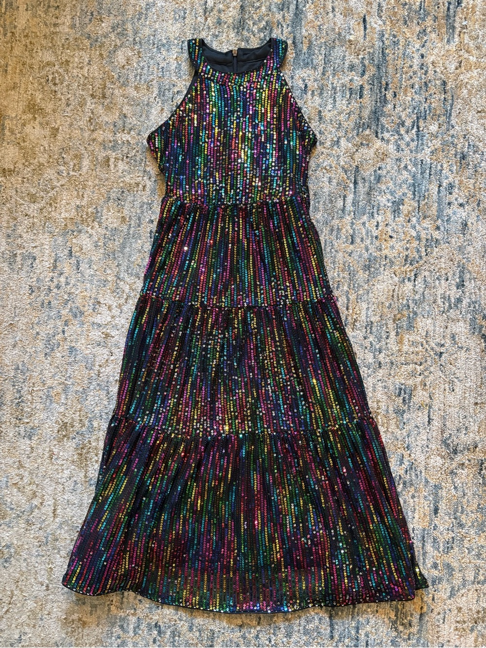 Grace Karin Big Girls Rainbow Stripe Sequin Halter Maxi Dress Size 7